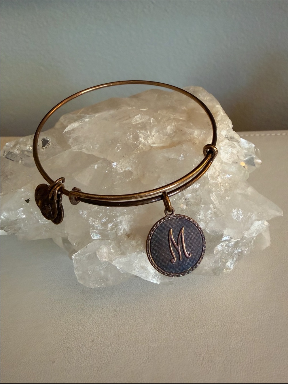Alex and Ani Antique Gold Initial 'M' Dangle Bracelet